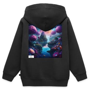 Ätherisches Königreich Traumlandschaft - Kinder Premium Organic Zip Hoodie - Schwarz - Hinten - AI Model Kid Male (0cm)
