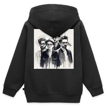 Freunde Tusche Porträt - Kinder Premium Organic Zip Hoodie - Schwarz - Hinten - AI Model Kid Male (0cm)