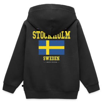 Stockholm - Kinder Premium Organic Zip Hoodie - Schwarz - Hinten - AI Model Kid Male (0cm)