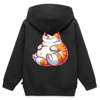 Mollige Tabby Katze entspannende Illustration - Kinder Premium Organic Zip Hoodie - Schwarz - Hinten - AI Model Kid Male (0cm)
