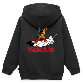 Yakari auf Feder - Kinder Premium Organic Zip Hoodie - Schwarz - Hinten - AI Model Kid Male (0cm)