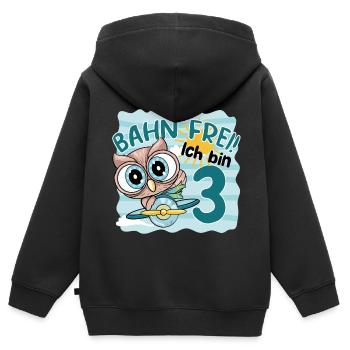 3.GEBURTSTAG KINDER EULE KINDERGEBURTSTAG - Kinder Premium Organic Zip Hoodie - Schwarz - Hinten - AI Model Kid Male (0cm)