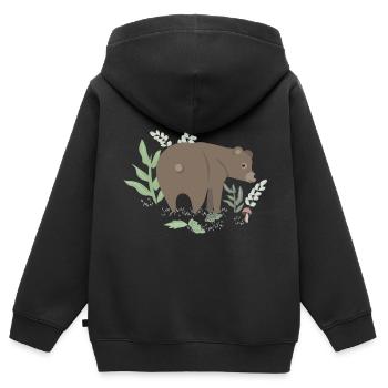 Braunbär im Wald - Kinder Premium Organic Zip Hoodie - Schwarz - Hinten - AI Model Kid Male (0cm)