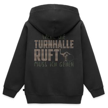 WENN DIE TURNHALLE RUFT MUSS ICH GEHEN ASCII - Kinder Premium Organic Zip Hoodie - Schwarz - Hinten - AI Model Kid Male (0cm)
