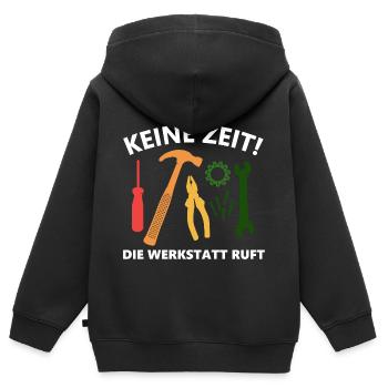 Keine Zeit! Die Werkstatt ruft! - Kinder Premium Organic Zip Hoodie - Schwarz - Hinten - AI Model Kid Male (0cm)