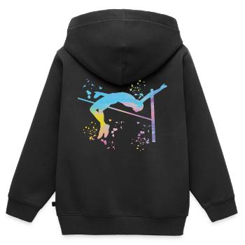 Saut en hauteur Aquarelle Saut en hauteur - Sweat Premium à capuche zippé enfant bio - noir - Dos - AI Model Kid Male (0cm)