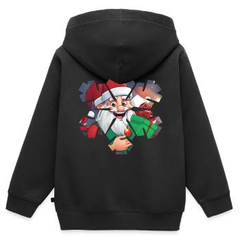 Flocons de neige père Noël impression - Sweat Premium à capuche zippé enfant bio - noir - Dos - AI Model Kid Male (0cm)