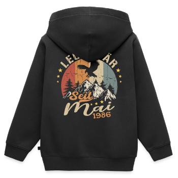 Mai 1986 Né en Mai 1986 Jubilé - Sweat Premium à capuche zippé enfant bio - noir - Dos - AI Model Kid Male (0cm)