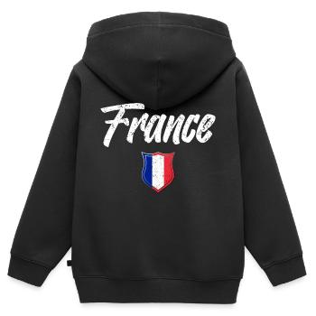 FRANKREICH - Kinder Premium Organic Zip Hoodie - Schwarz - Hinten - AI Model Kid Male (0cm)