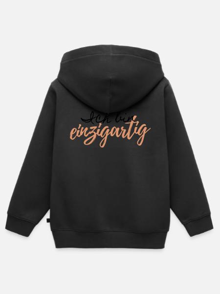 Spruch " Ich bin einzigartig" - Kinder Premium Organic Zip Hoodie - Schwarz