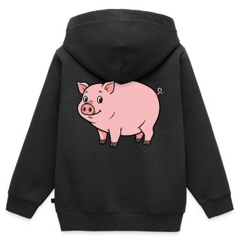 Animal dessin animé cochon - Sweat Premium à capuche zippé enfant bio - noir - Dos - AI Model Kid Male (0cm)