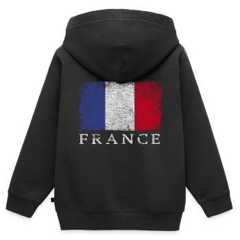 Drapeau Français de la France Français - Sweat Premium à capuche zippé enfant bio - noir - Dos - AI Model Kid Male (0cm)
