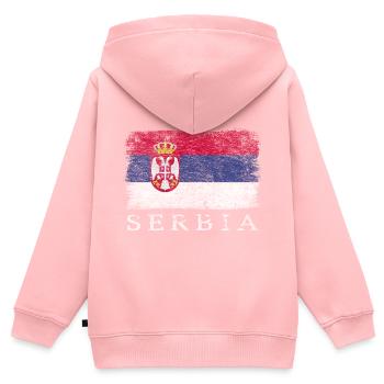 Serbie Drapeau serbe Drapeau serbe - Sweat Premium à capuche zippé enfant bio - rose - Dos - AI Model Kid Female (0cm)