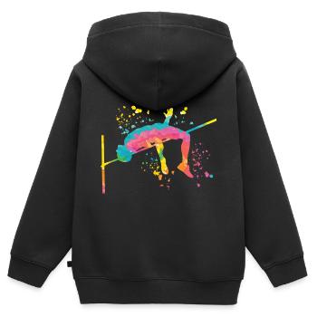 Hochspringer Wasserfarben Hochsprung - Kinder Premium Organic Zip Hoodie - Schwarz - Hinten - AI Model Kid Male (0cm)