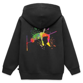Saut en hauteur Aquarelle Saut en hauteur - Sweat Premium à capuche zippé enfant bio - noir - Dos - AI Model Kid Male (0cm)