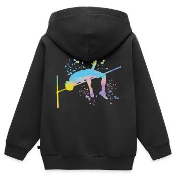 Saut en hauteur Aquarelle Saut en hauteur - Sweat Premium à capuche zippé enfant bio - noir - Dos - AI Model Kid Male (0cm)