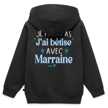 Marraine Bêtise Bébé Cadeau Filleul Filleule - Sweat Premium à capuche zippé enfant bio - noir - Dos - AI Model Kid Male (0cm)