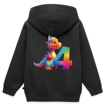 DINO 4 YEARS DINOSAUR 4TH BIRTHDAY - Kids Premium Organic Zip-up Hoodie - black - Back - AI Model Kid Male (0cm)