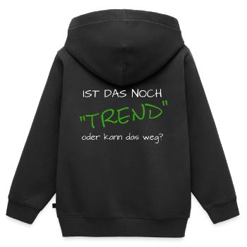 ist das noch trend oder kann das weg - Kinder Premium Organic Zip Hoodie - Schwarz - Hinten - AI Model Kid Male (0cm)