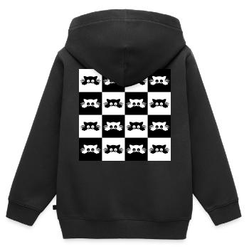 Damier De Chats Mignons Pour Propriétaire De Chats - Sweat Premium à capuche zippé enfant bio - noir - Dos - AI Model Kid Male (0cm)