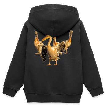 Quatre pélicans roses dans un groupe - Sweat Premium à capuche zippé enfant bio - noir - Dos - AI Model Kid Male (0cm)