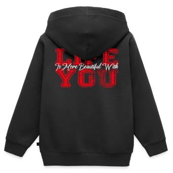 Saint Valentin Cadeau Copine Copain Février - Sweat Premium à capuche zippé enfant bio - noir - Dos - AI Model Kid Male (0cm)