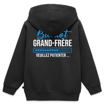 Bald großer Bruder, bitte warten - Kinder Premium Organic Zip Hoodie - Schwarz - Hinten - AI Model Kid Male (0cm)