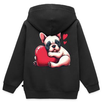 Bouledogue français amour coeur - Sweat Premium à capuche zippé enfant bio - noir - Dos - AI Model Kid Male (0cm)