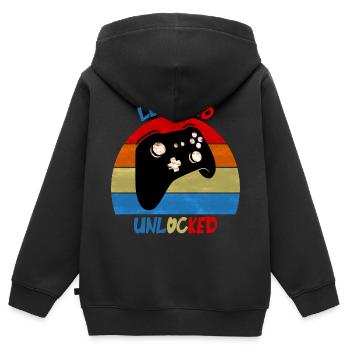 Level 10 Débloqué - Sweat Premium à capuche zippé enfant bio - noir - Dos - AI Model Kid Male (0cm)