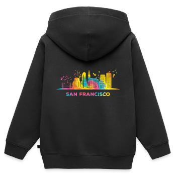 Skyline de San Franciscain San Francisco - Sweat Premium à capuche zippé enfant bio - noir - Dos - AI Model Kid Male (0cm)