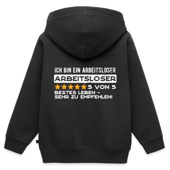 Ich bin ein arbeitsloser Arbeitsloser - Kinder Premium Organic Zip Hoodie - Schwarz - Hinten - AI Model Kid Male (0cm)