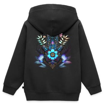 Hamsa Hand, Nazar, Protective Symbol, Lucky Charm - Kids Premium Organic Zip-up Hoodie - black - Back - AI Model Kid Male (0cm)