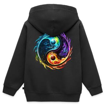 Symbole Yin Yang, Éléments, Tao, Chi, Spiritualité - Sweat Premium à capuche zippé enfant bio - noir - Dos - AI Model Kid Male (0cm)