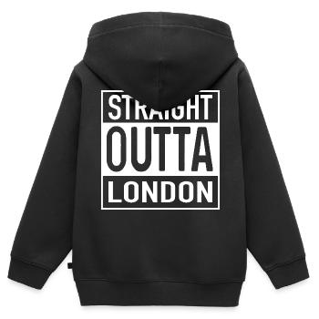 Straight OUTTA LONDON - Kinder Premium Organic Zip Hoodie - Schwarz - Hinten - AI Model Kid Male (0cm)