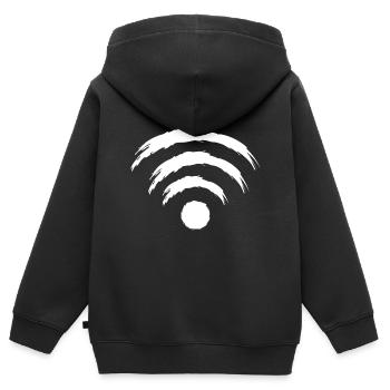 Symbole Wifi blanc - Sweat Premium à capuche zippé enfant bio - noir - Dos - AI Model Kid Male (0cm)