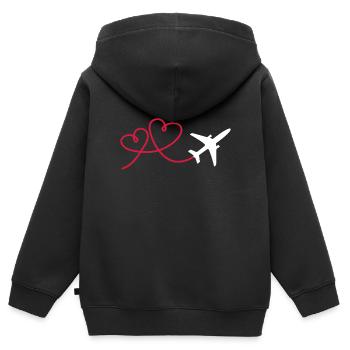 Avion avion avec coeur - Sweat Premium à capuche zippé enfant bio - noir - Dos - AI Model Kid Male (0cm)