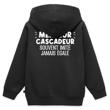 MEILLEUR CASCADEUR souvent imité jamais égalé - Sweat Premium à capuche zippé enfant bio - noir - Dos - AI Model Kid Male (0cm)