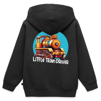 Petit conducteur de train drôle coloré locomotive - Sweat Premium à capuche zippé enfant bio - noir - Dos - AI Model Kid Male (0cm)