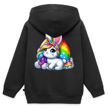 REGENBOGENFARBENER EINHORN - OSTERHASE - Kinder Premium Organic Zip Hoodie - Schwarz - Hinten - AI Model Kid Male (0cm)
