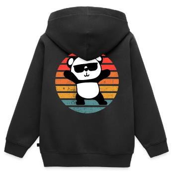 Panda Retro Cool Party Dance Retro Vintage Cadeau - Sweat Premium à capuche zippé enfant bio - noir - Dos - AI Model Kid Male (0cm)