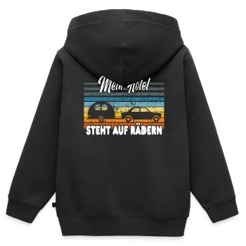 Mein Hotel steht auf Rädern - Wohnwagen Camping - Kinder Premium Organic Zip Hoodie - Schwarz - Hinten - AI Model Kid Male (0cm)