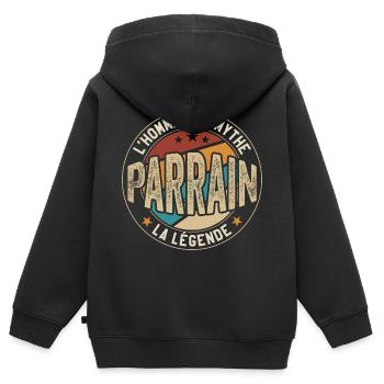 Parrain | Cadeau Parfait Pour Parrain - Sweat Premium à capuche zippé enfant bio - noir - Dos - AI Model Kid Male (0cm)