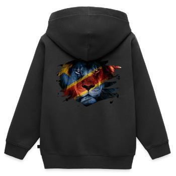 DR Congo Flag & African Lion Picture - Kids Premium Organic Zip-up Hoodie - black - Back - AI Model Kid Male (0cm)