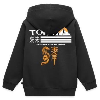 Tokyo Orange - Kids Premium Organic Zip-up Hoodie - black - Back - AI Model Kid Male (0cm)