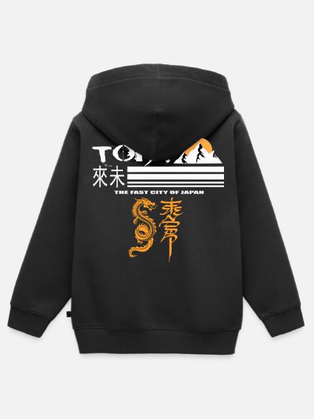 Tokio Orange - Kinder Premium Organic Zip Hoodie - Schwarz