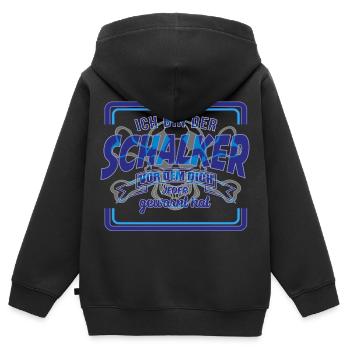 Schalker Warnung | Gelsenkirchen Schalke Geschenk - Kinder Premium Organic Zip Hoodie - Schwarz - Hinten - AI Model Kid Male (0cm)