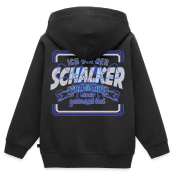Schalker Warnung | Gelsenkirchen Schalke Geschenk - Kinder Premium Organic Zip Hoodie - Schwarz - Hinten - AI Model Kid Male (0cm)