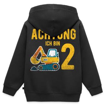 Kinder Achtung ich bin 2 Geburtstag 2 Jahre Bagger - Kinder Premium Organic Zip Hoodie - Schwarz - Hinten - AI Model Kid Male (0cm)