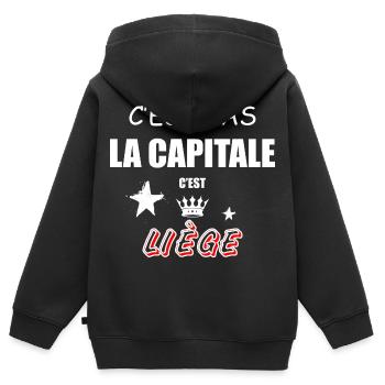 C'est Pas La Capitale C'est Liège - Sweat Premium à capuche zippé enfant bio - noir - Dos - AI Model Kid Male (0cm)