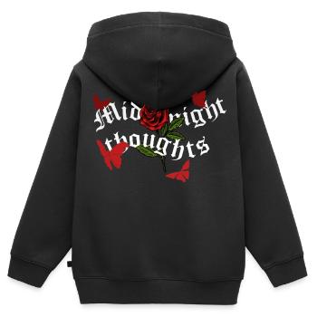 Papillons rouges et rose « Pensées de minuit » - Sweat Premium à capuche zippé enfant bio - noir - Dos - AI Model Kid Male (0cm)